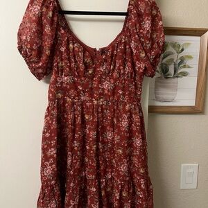 Trixxi Red Floral Dress with Puff Sleeves